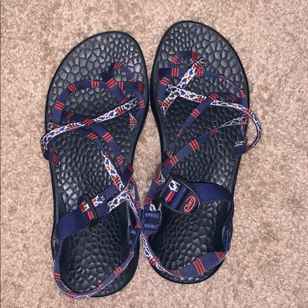 Red white and blue chacos